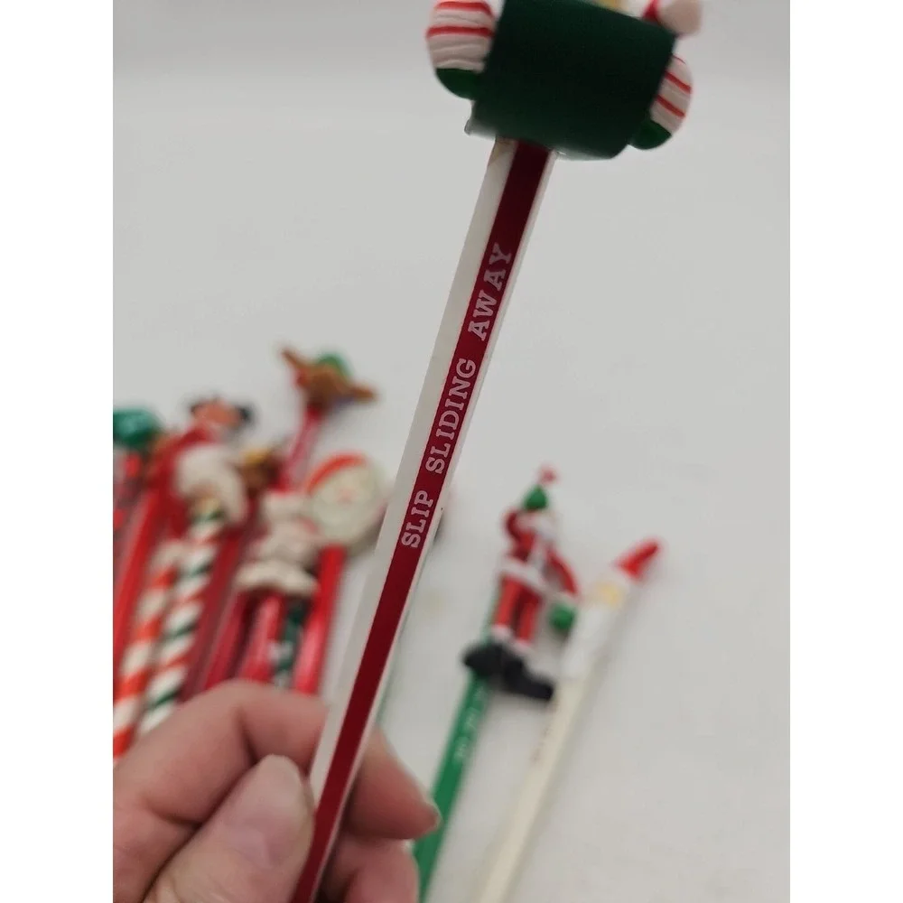 Vintage Novelty  Pencils w/ Toppers LOT 80s 90s Lot Of 22 Christmas Theme School